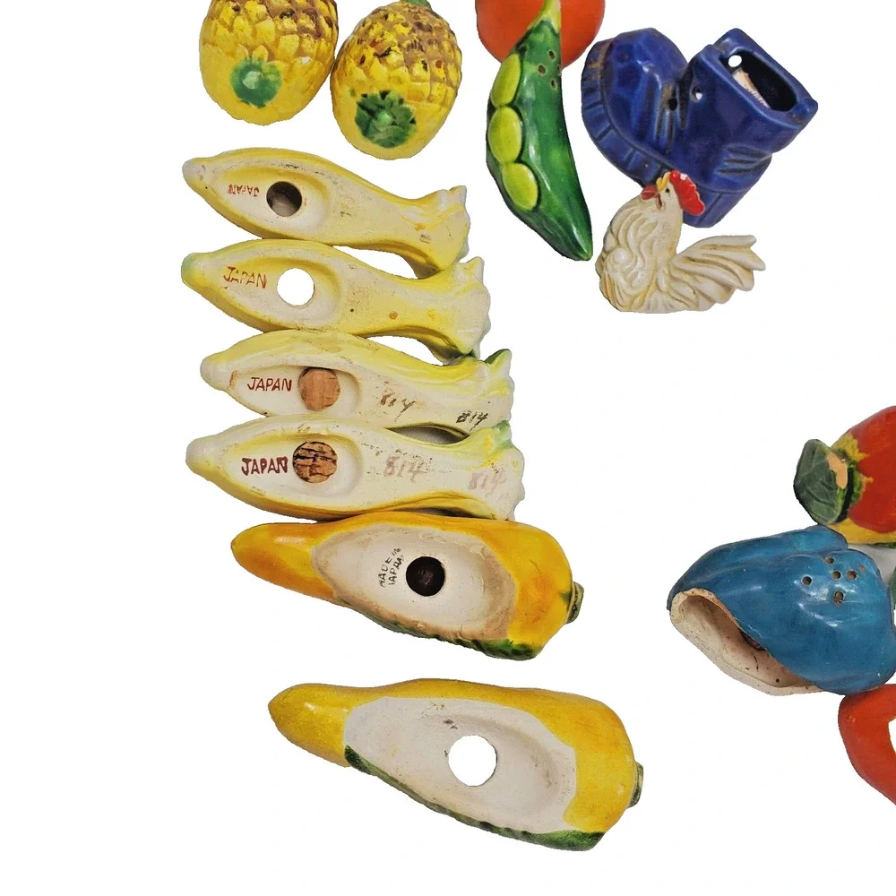 Vintage Vegetable Fruit Salt & Pepper Shakers Made in Japan Set Of 8 Cork Bottom